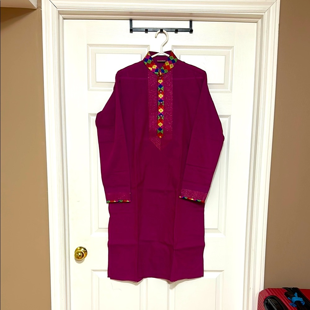 Vibrant Magenta Kurta with Multicolor Accents